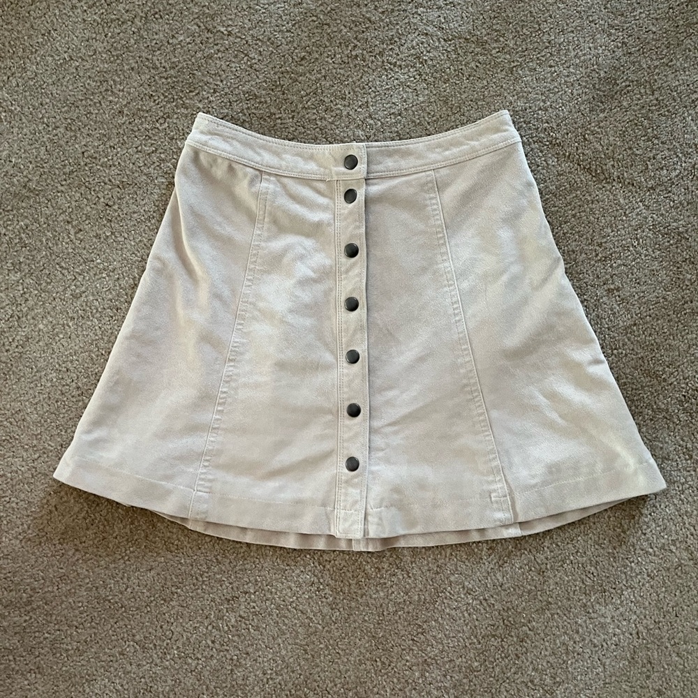 Beige Faux Suede Abercrombie & Fitch Button Up Skirt